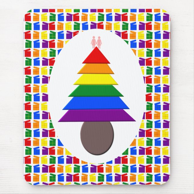 Lesbians Rainbow Christmas Tree and Presents Mouse Mat (Front)