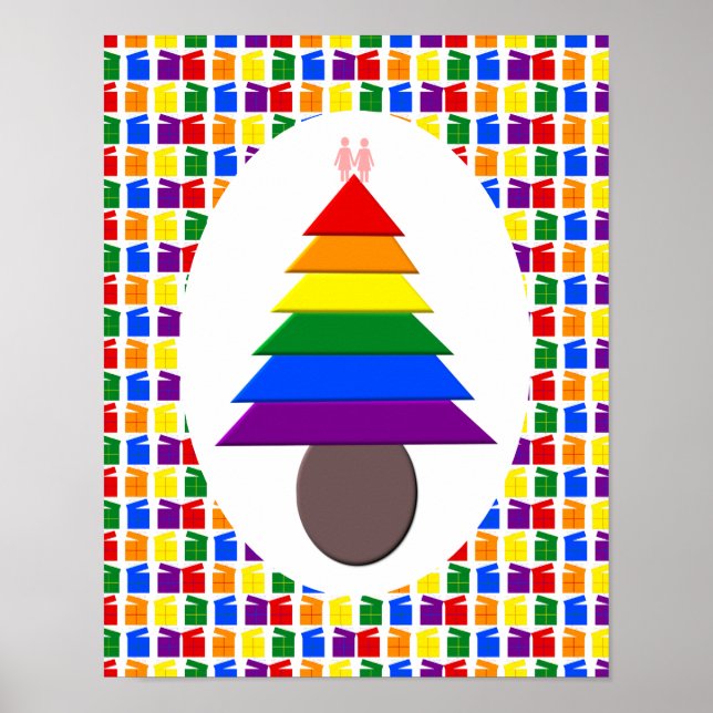 Lesbians Rainbow Christmas Tree and Presents Poster (Front)