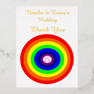 Lesbians Round Rainbow Custom Wedding Foil Holiday Postcard