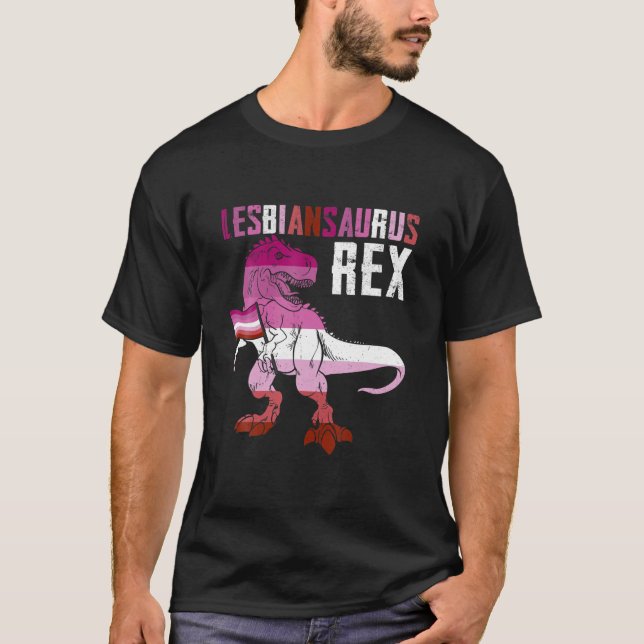 Lesbiansaurus Rex Dinosaur In Lesbian Flag For Les T-Shirt (Front)