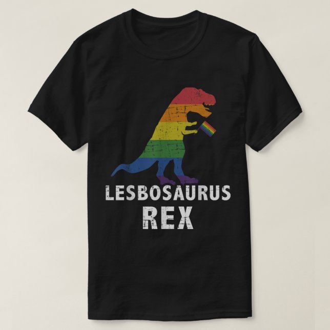 Lesbosaurus rex dinosaur in rainbow flag for lesbi T-Shirt (Design Front)
