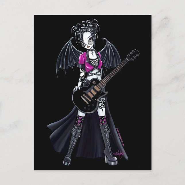 "Leslie" Black Beauty Guitar Rocker Fairy Postcard (Front)