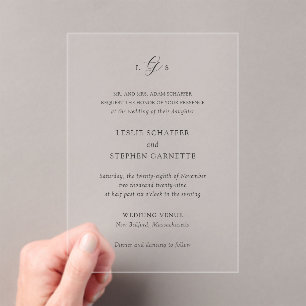 Leslie Classic Monogram Elegant Wedding Acrylic Invitations
