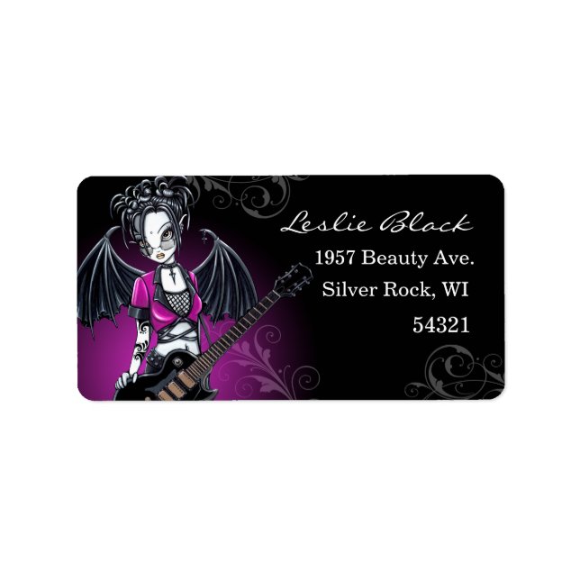 "Leslie" Gothic guitar fairy art label (Front)