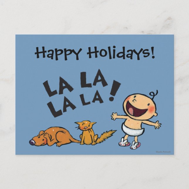 Leslie Patricelli Singing Baby with Bunny Slippers Holiday Postcard (Front)