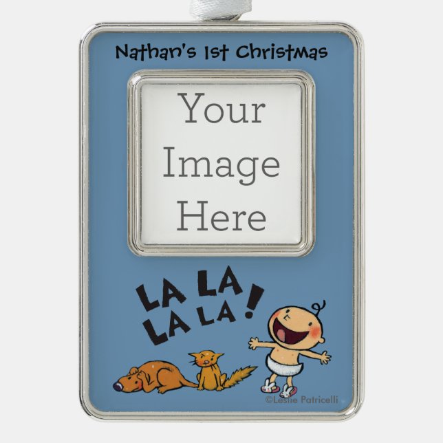 Leslie Patricelli Singing Baby with Bunny Slippers Silver Plated Framed Ornament (Front)