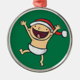 Leslie Patricelli's Baby Dancing In Santa Hat Metal Tree Decoration