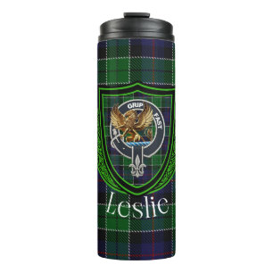 Leslie Scottish Clan Tartan & Crest Thermal Tumbler