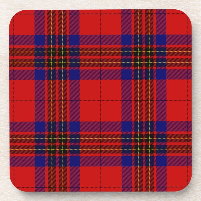 Leslie tartan red blue purple plaid coaster (Front)