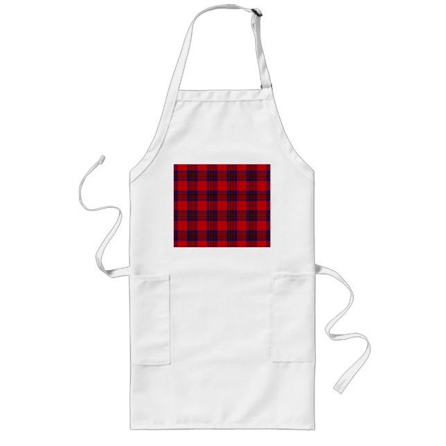Leslie tartan red blue purple plaid long apron (Front)
