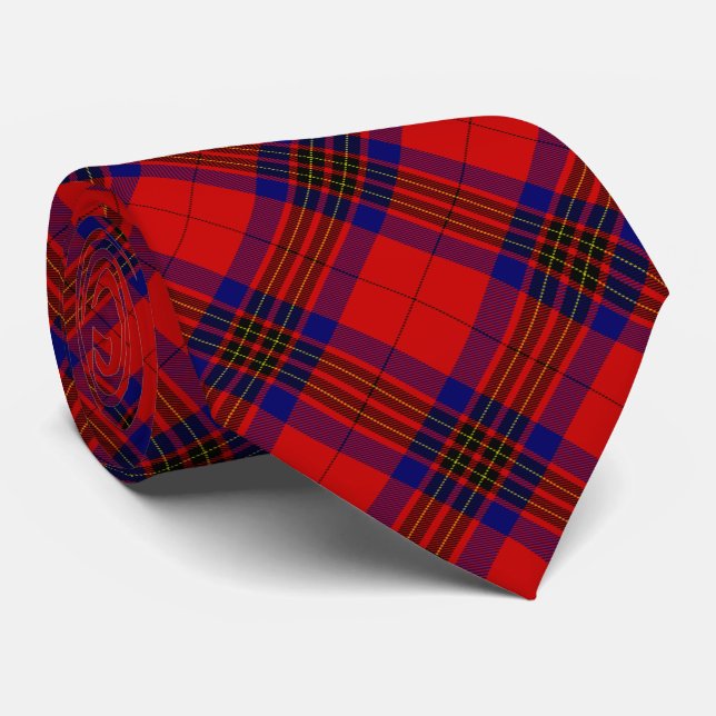 Leslie tartan red blue purple plaid tie (Rolled)
