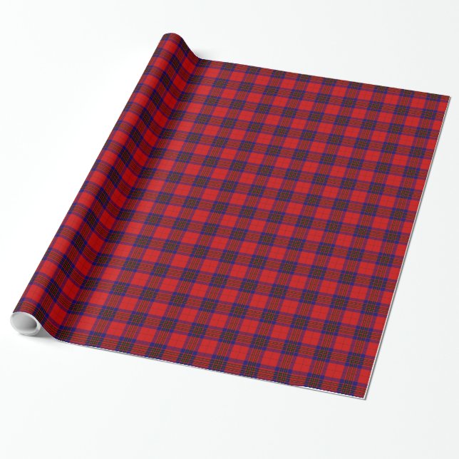 Leslie tartan red blue purple plaid wrapping paper (Unrolled)
