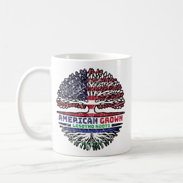 Lesotho American USA Tree Roots Flag Coffee Mug (Left)