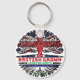 Lesotho British UK Tree Roots Flag Key Ring
