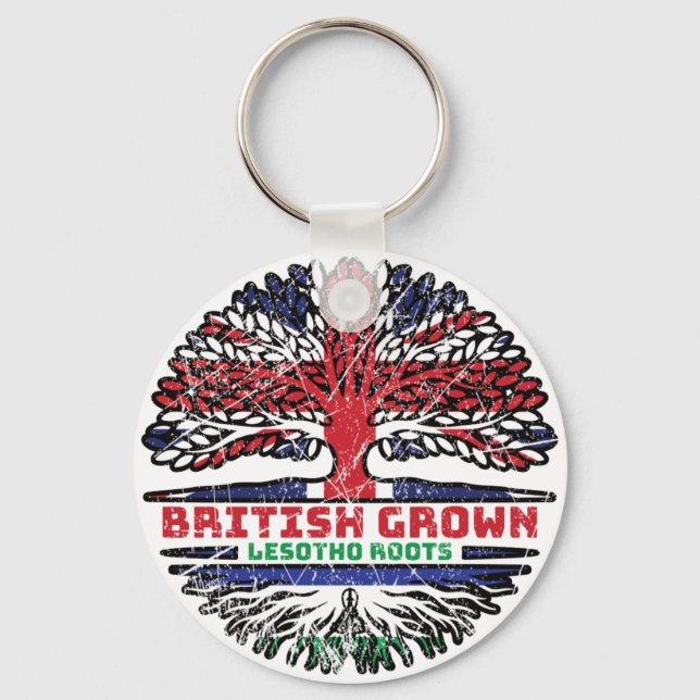 Lesotho British UK Tree Roots Flag Key Ring (Front)