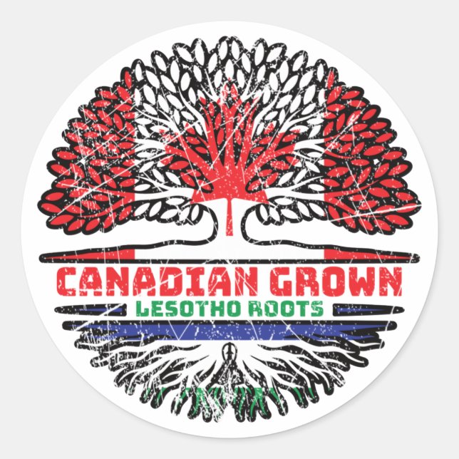 Lesotho Canadian Canada Tree Roots Flag Classic Round Sticker (Front)