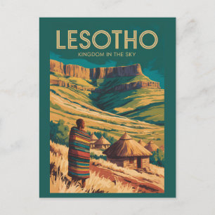 Lesotho Drakensberg Illustration Travel Art Retro Postcard