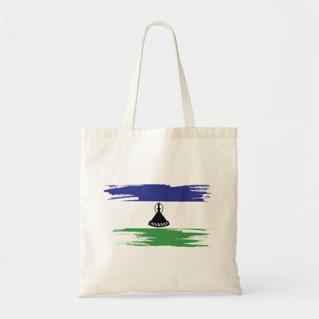 Lesotho Flag Brush Art Tote Bag (Front)