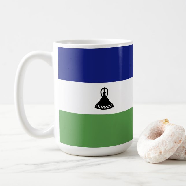 Lesotho flag coffee mug (With Donut)