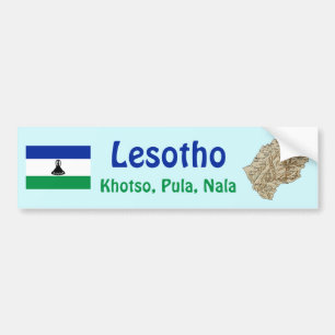 Lesotho Flag + Map Bumper Sticker