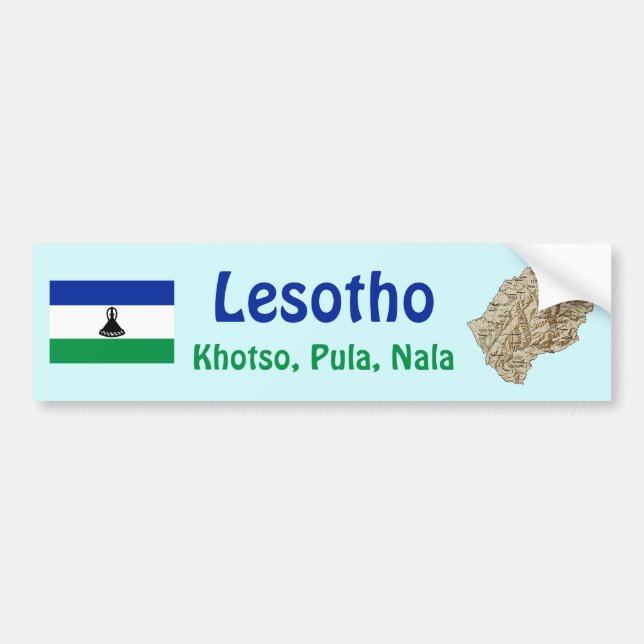 Lesotho Flag + Map Bumper Sticker (Front)