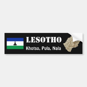 Lesotho Flag + Map Bumper Sticker