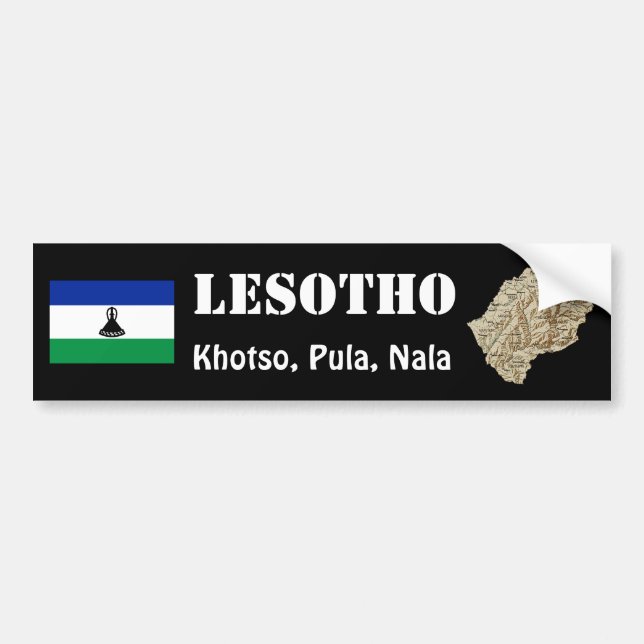Lesotho Flag + Map Bumper Sticker (Front)