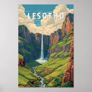 Lesotho Illustration Travel Art Vintage Poster