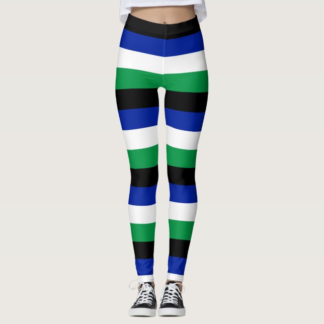 Lesotho National Flag Colours Horizontal Striped Leggings (Front)
