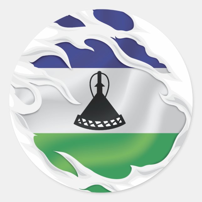 Lesotho Ripped Flag Classic Round Sticker (Front)