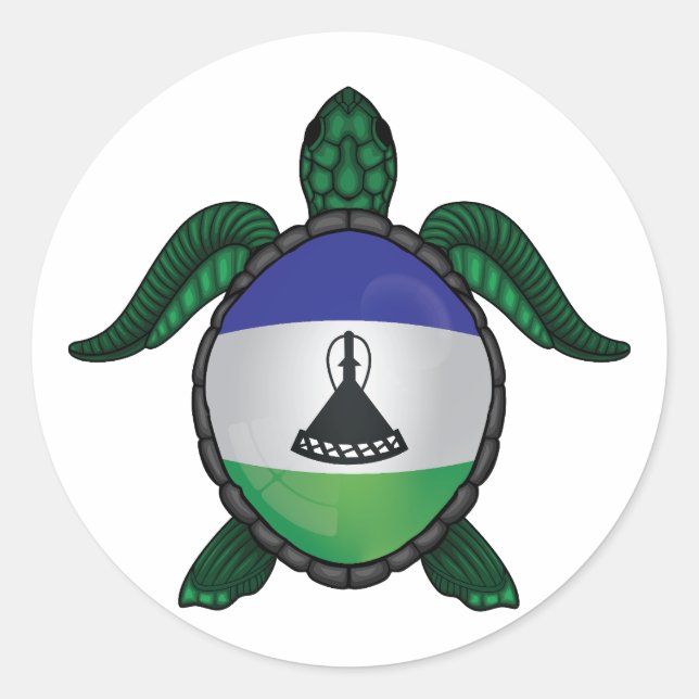 Lesotho sea turtle flag classic round sticker (Front)