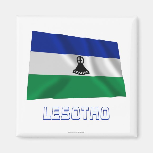 Lesotho Waving Flag with Name Magnet (Front)