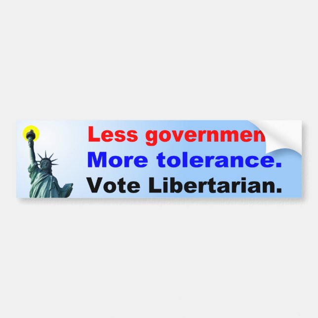 Less Government More Tolerance Bumper Sticker (Front)
