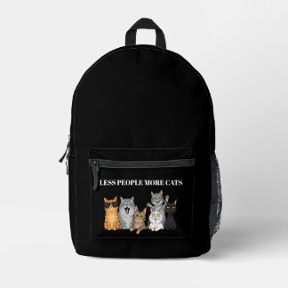 Less People More Cats | Cute Peeking Cats Black Ba Printed Backpack
