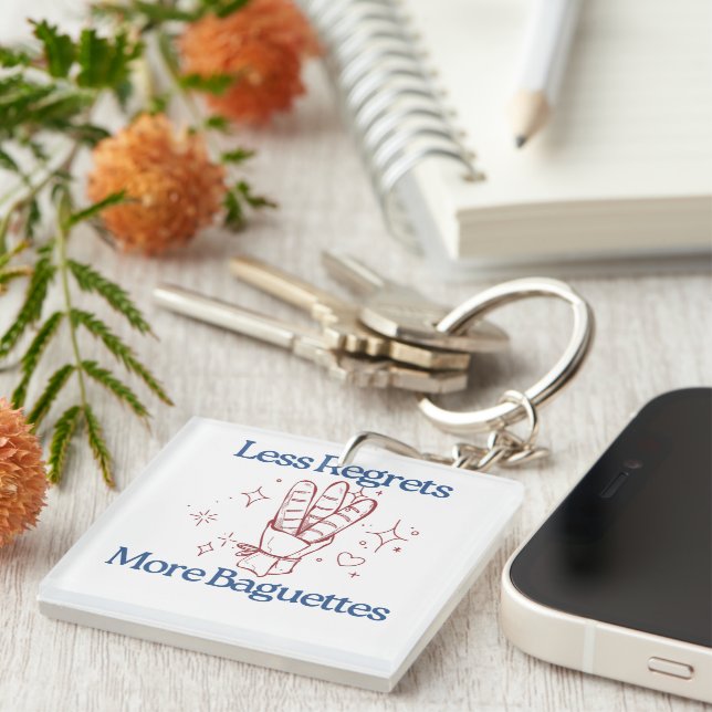 Less Regrets More Baguettes Funny French Bread Key Ring (Front Right)