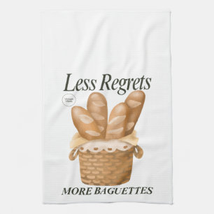 Less Regrets More Baguettes Funny French Bread Tea Towel