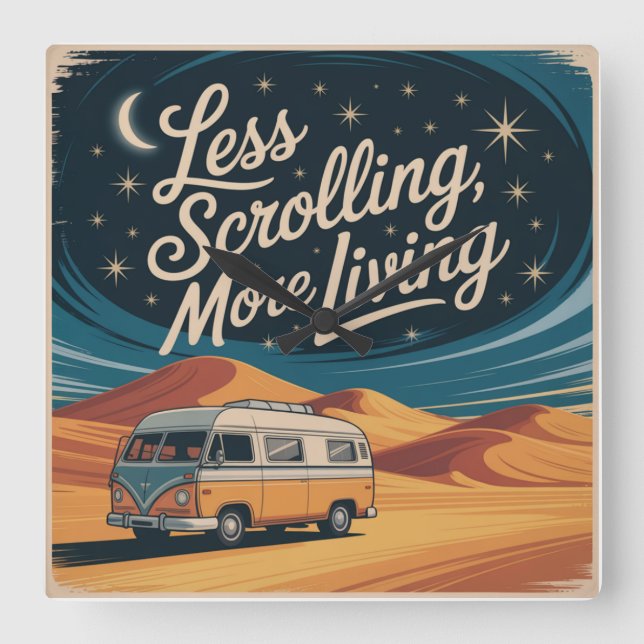 Less Scrolling, More Living Square Wall Clock (Front)