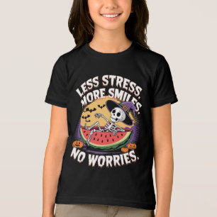 Less Stress, More Smiles: Funny Skeleton Halloween Tri-Blend Shirt
