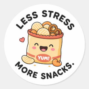 Less Stress More Snacks Cute Food Pun Design Classic Round Sticker