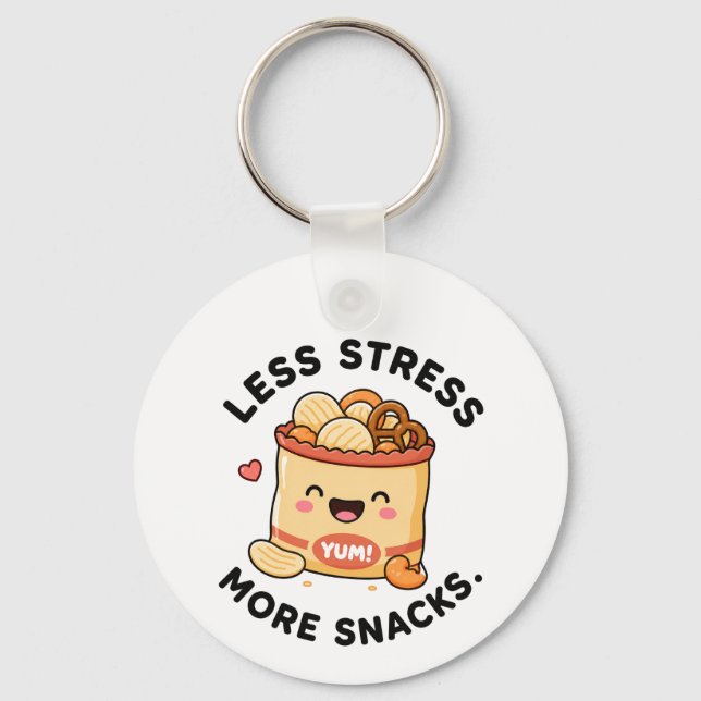 Less Stress More Snacks Cute Food Pun Design Key Ring (Front)