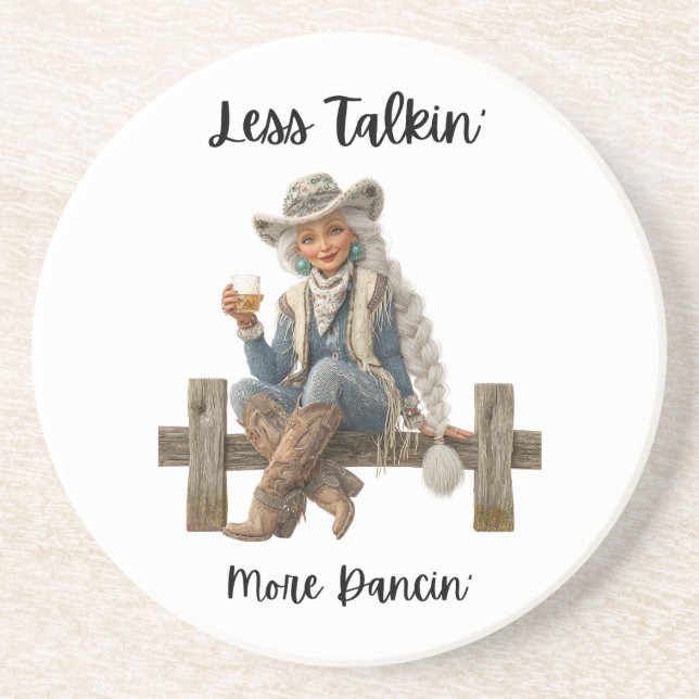 Less Talkin’ More Dancin’ Sandstone Coaster (Front)