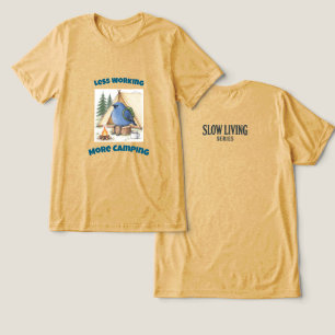 Less Working More Camping Funny Handdrawn Bluebird Tri-Blend Shirt