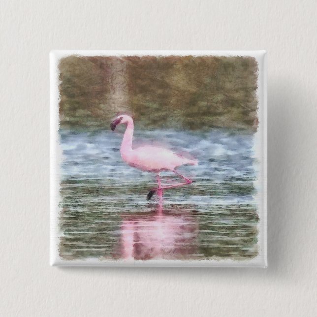 Lesser Flamingo Watercolor 15 Cm Square Badge (Front)