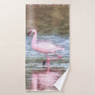Lesser Flamingo Watercolor Bath Towel