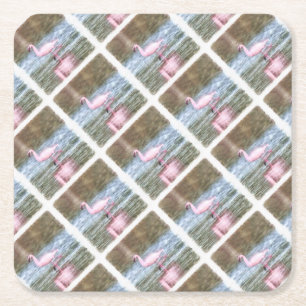 Lesser Flamingo Watercolor Square Paper Coaster