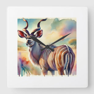 Lesser Kudu in Nature 060924AREF117 - Watercolor Square Wall Clock
