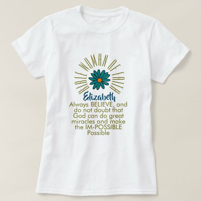 Lesson Fr Bible Women of Faith Elizabeth Christian T-Shirt (Design Front)