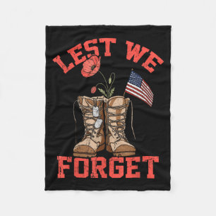 Lest Forget Red Poppy Flower Patriotic USA Fleece Blanket