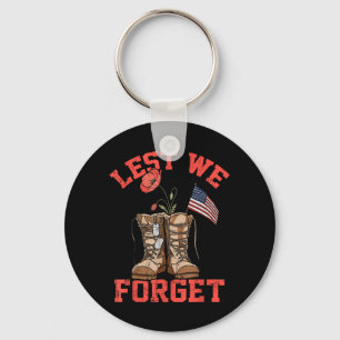Lest Forget Red Poppy Flower Patriotic USA Key Ring