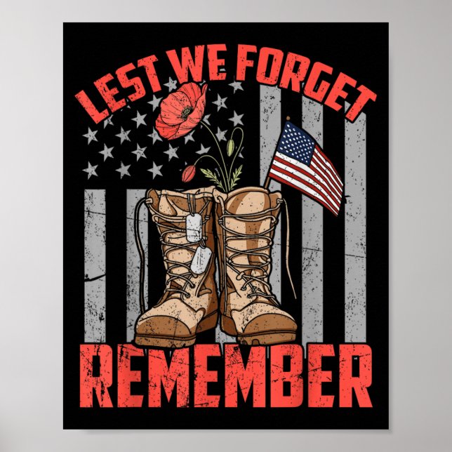 Lest Forget Remember The Fallen Red Poppy Memorial Poster (Front)